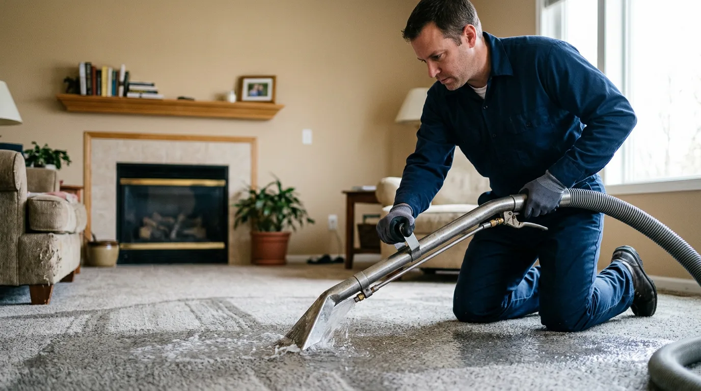 Water damage restoration technician working near Grandview, TX